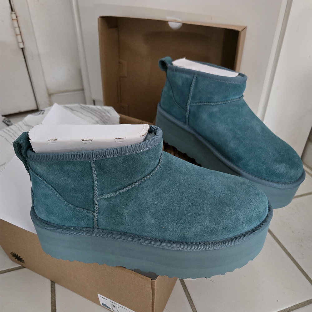 Women's Teal/ Turquiose( SEAFOAM)"HTF" Platform Ultra Mini Ankle Boots size 9